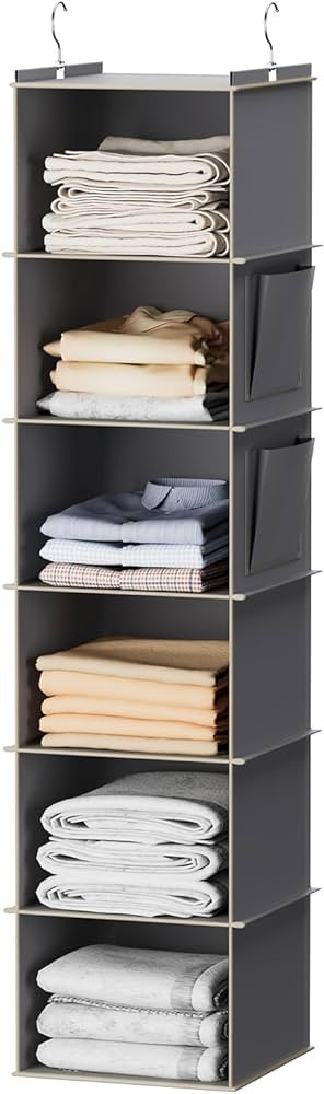 Hanging Closet Organizer and Storage, 6-Shelf Closet Hanging Storage Shelves, Grey | Amazon (US)