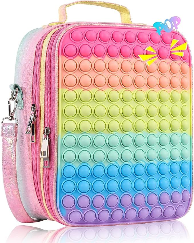 Pop Lunch Box for Girls Kids Insulated Lunch Bag, Rainbow Push Bubble Girls Lunch Box for School ... | Amazon (US)