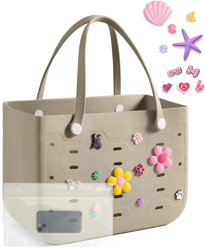 BAGSMART Beach Bag for Women, Water-resistant Rubber Tote Bag, Sandproof Vacation Essentials for ... | Amazon (US)