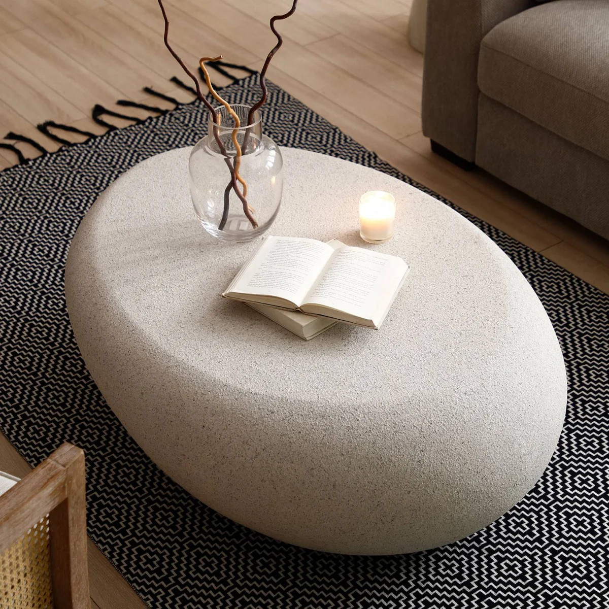 Irregular Oval Coffee Table Faux Stone Table | Wayfair North America