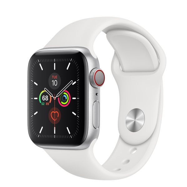 Apple Watch Series 5 GPS + Cellular, 40mm Silver Aluminum Case with White Sport Band - S/M & M/L | Apple (US)