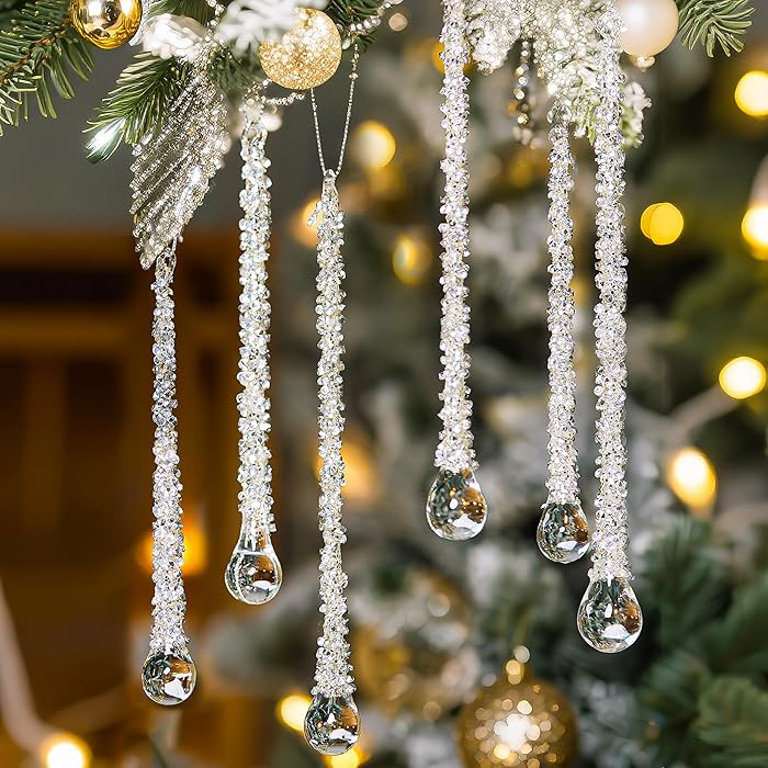 H&D HYALINE & DORA 6pcs Glass Icicles Ornament Silver Glass Icicles Drop Hanging Ornament for Chr... | Amazon (US)