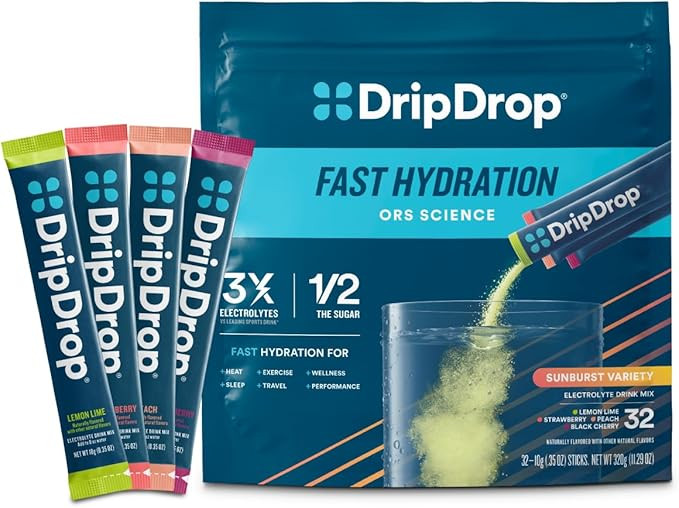 DripDrop Hydration Packets - Sunburst Variety Pack - Single Serve Electrolytes Powder Drink Mix -... | Amazon (US)