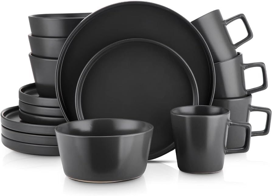 Stone Lain Coupe Dinnerware Set,16 Piece, Service For 4, Black Matte | Amazon (US)