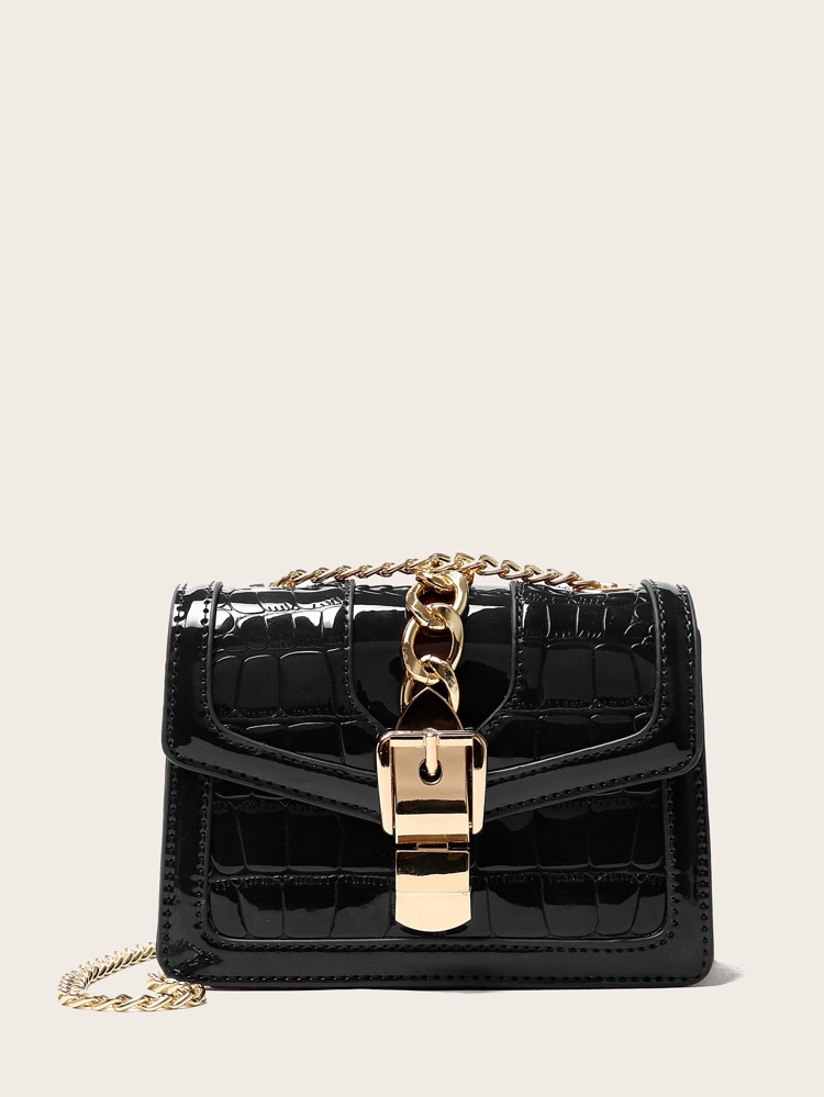 Metal Chain Decor Croc Embossed Crossbody Bag | SHEIN