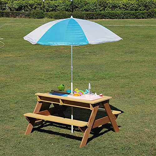Mederra Kids Wooden Picnic Bench Table Set, Sand & Water Activity Table for Outdoor with Umbrella... | Amazon (US)