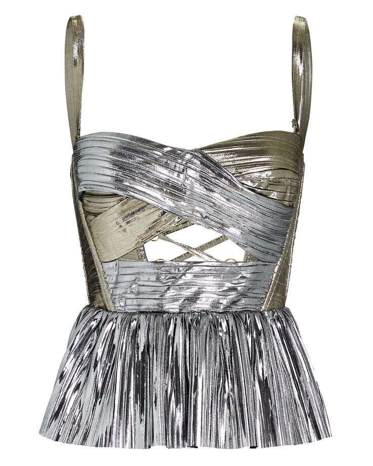 Nibar Lamé Peplum Top | INTERMIX