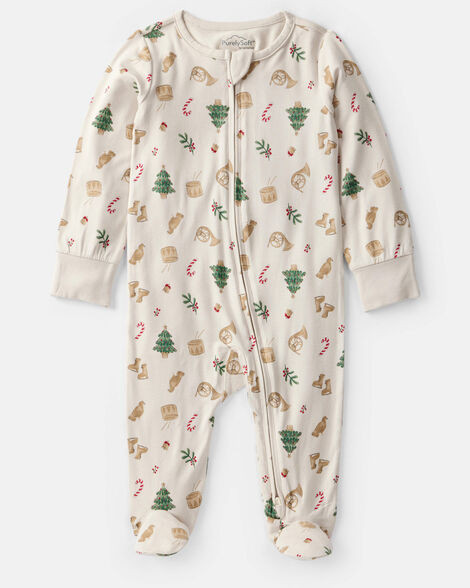 Baby Christmas Print PurelySoft Long-Sleeve Sleep & Play Pajamas - White | Carter's Inc
