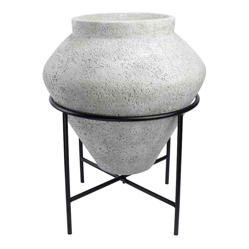 Grey Planter with Metal Stand, Medium | At Home