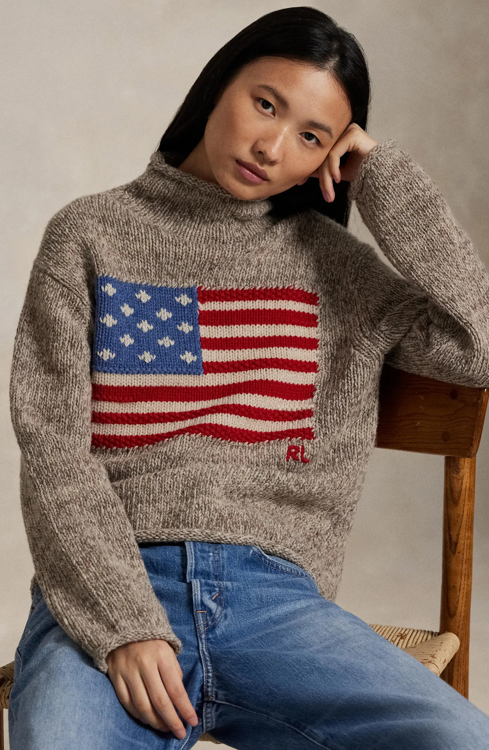 Intarsia Flag Mock Neck Wool Blend Sweater | Nordstrom