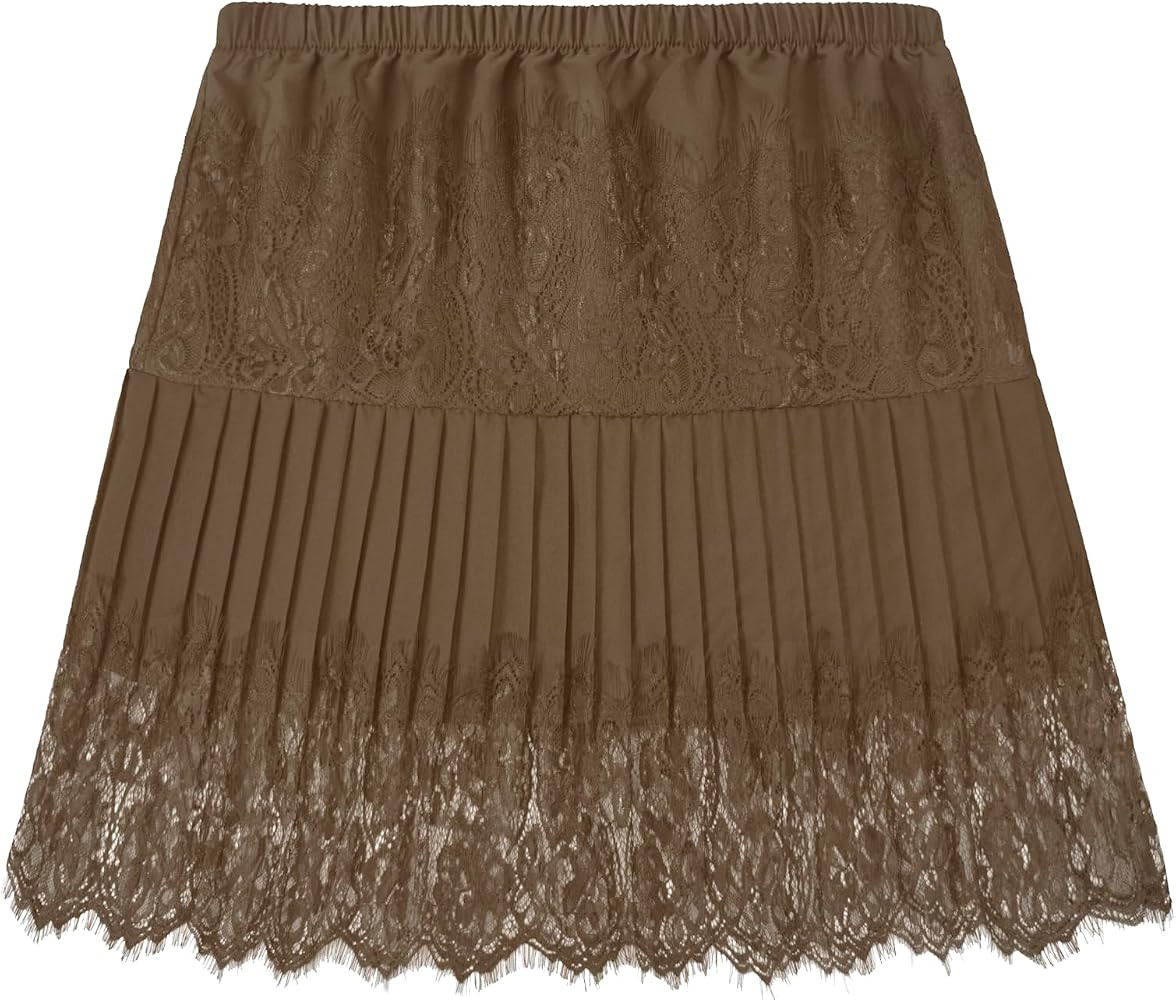 Girstunm Women Lace Layered Pleated Mini Underskirt | Amazon (US)
