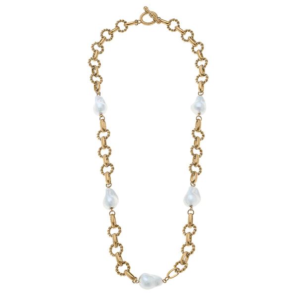 Fletcher Baroque Pearl & Twisted Metal Necklace  in Worn Gold | CANVAS