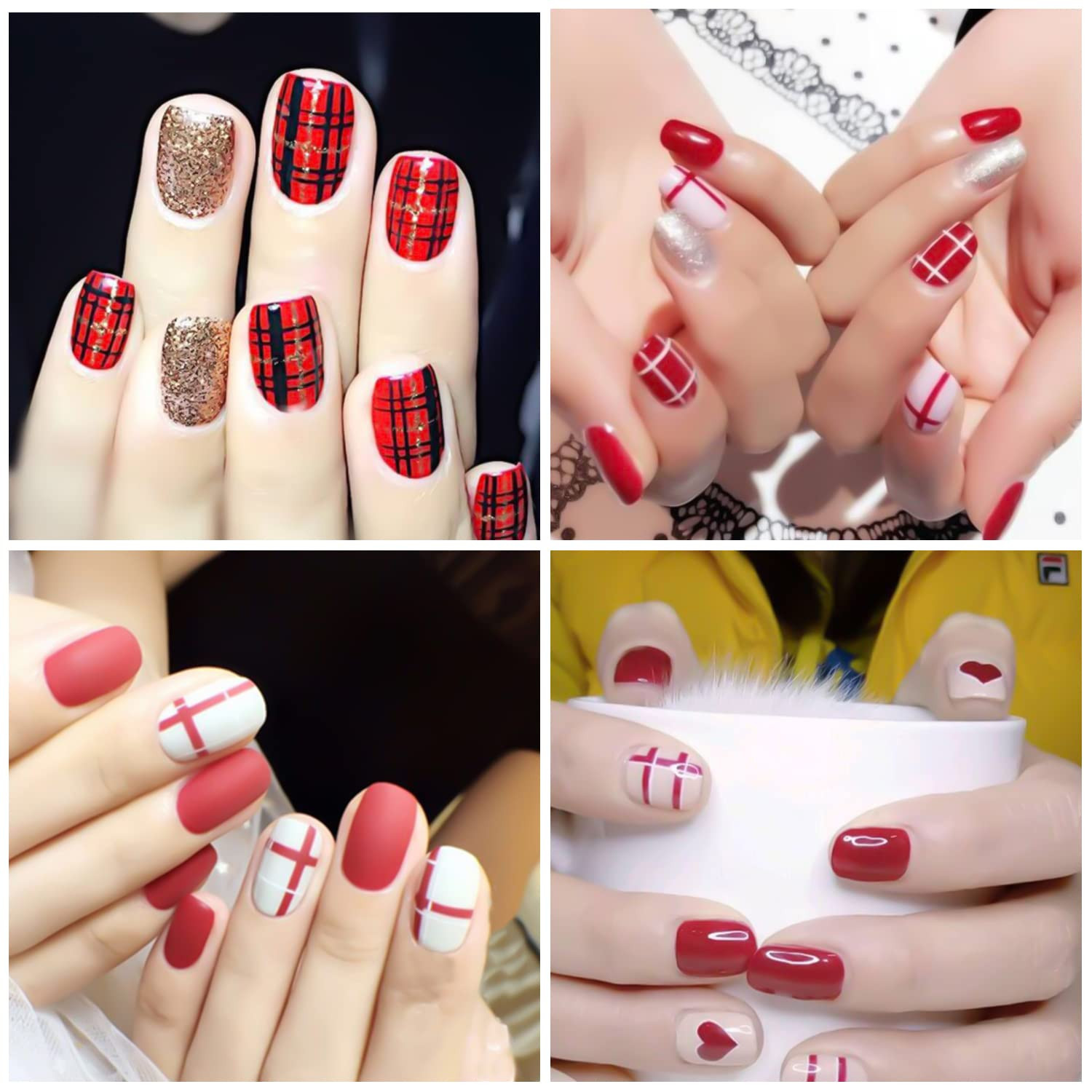 SILPECWEE 16 Sheets Red Plaid Nail Polish Strips for Women Nail Stickers Full Nail Wraps Self Adh... | Amazon (US)