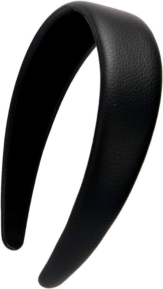 LONEEDY 1.7 Inch Leather Hard Headband Wide Headband Padded Headband Hairband for Women (Black) | Amazon (US)