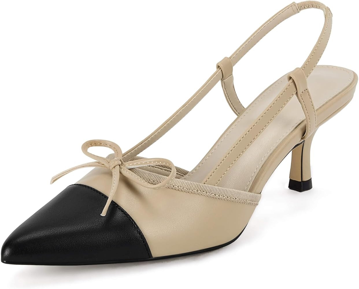 Coutgo Women‘s Bow Tie Slingback Pumps Pointed Toe Kitten Low Heel Patchwork Dress Heeled Sanda... | Amazon (US)