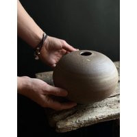 Round Brown Minimalist Wabi-Sabi Ceramic Decorative Vase | Etsy (US)