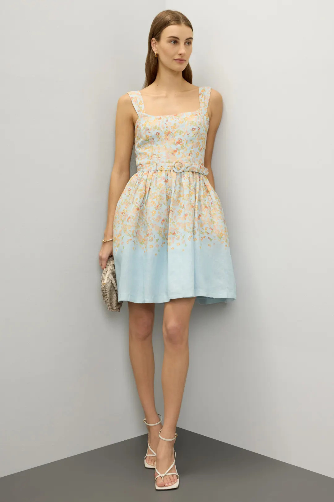 Blue Floral Belted Dress | Rent the Runway