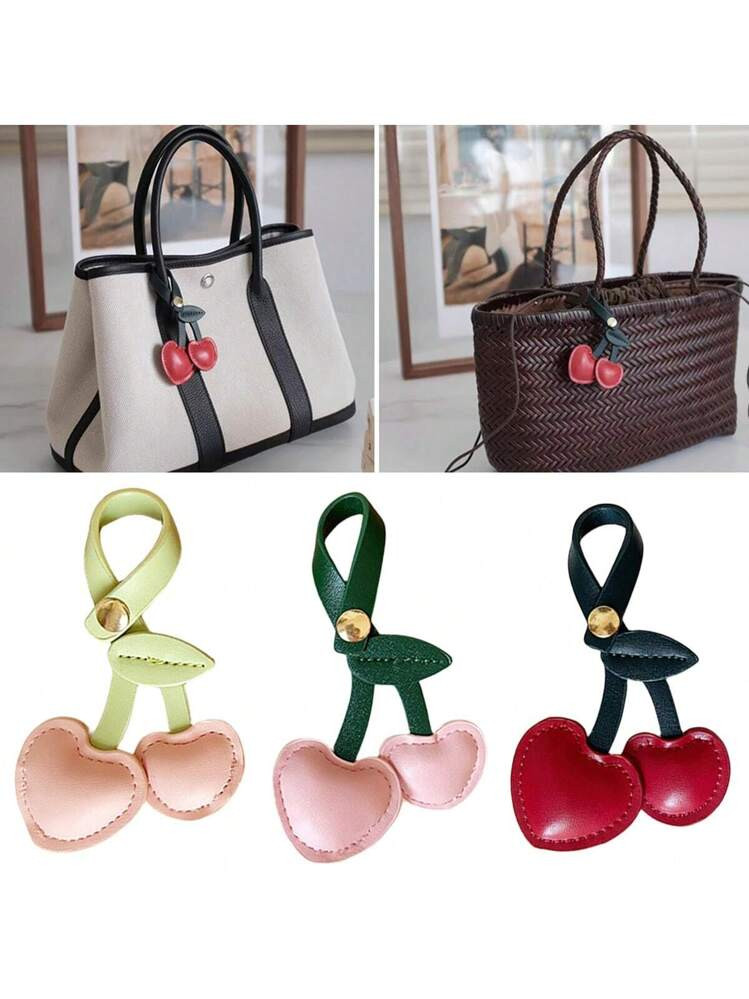 1pc Ladies' Lovely 3d Pu Cherry Design Bag Charm Vintage Multipurpose Bag Keychain Pendant Cherry... | SHEIN