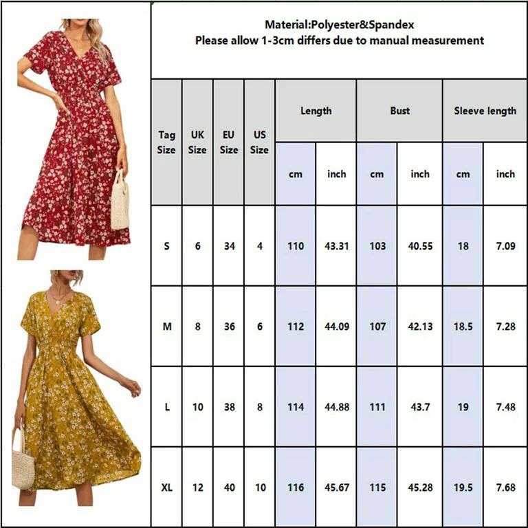 ZNU Women Bohemian V Neck Short Sleeve Chiffon Dress Spring Summer Casual Sundress | Walmart (US)