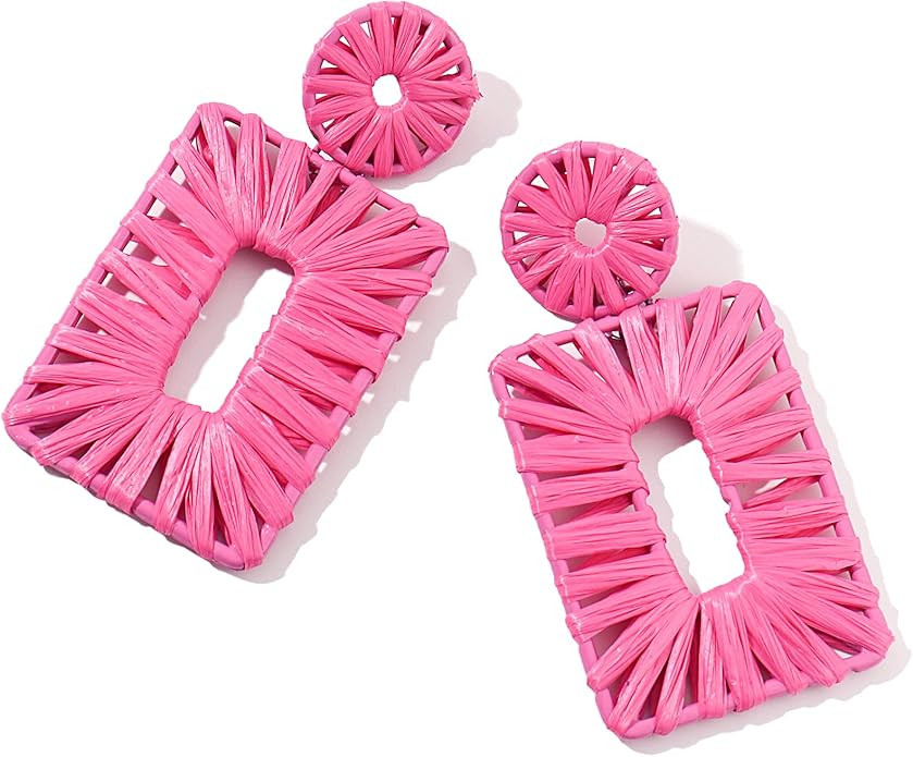 Statement Raffia Earrings Boho Drop Earrings Geometric Dangle Earrings for Women Handmade Straw E... | Amazon (US)