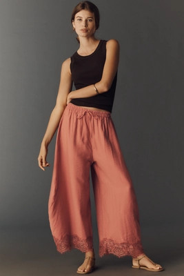 By Anthropologie Cropped Lace-Hem Pants | Anthropologie (US)