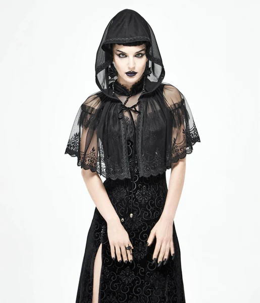 Black Lace Hooded Cape | UniqueVintage