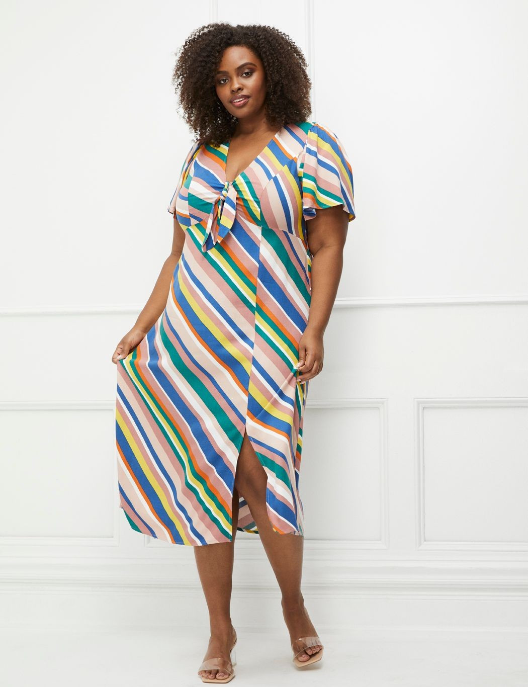 ELOQUII Elements Flutter Sleeve Midi Dress | Eloquii