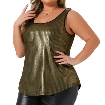 DARING DIVA Women s Plus Metallic Tank Top Sleeveless Shiny Party Tops 1X Gold | Walmart (US)
