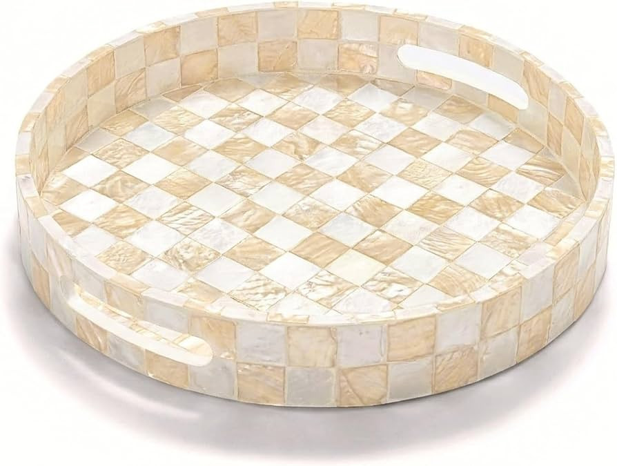 CHI AN HOME 12.6 Inch Capiz Shell Round Decorative Tray with Handles, Large Round Decorative Tray... | Amazon (US)