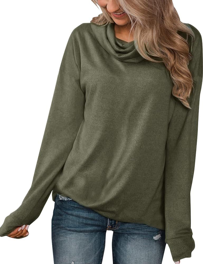 Minthunter Women's Long Sleeve Pullovers Cowl Neck Tunic Shirt Casual Sweatshirt Tops | Amazon (US)
