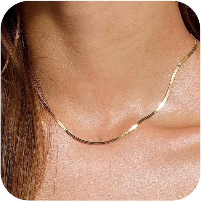 Tewiky Gold Chain Necklace for Women, 14k Gold Plated Thin Beaded Wave Box Chain Necklace Dainty ... | Amazon (US)
