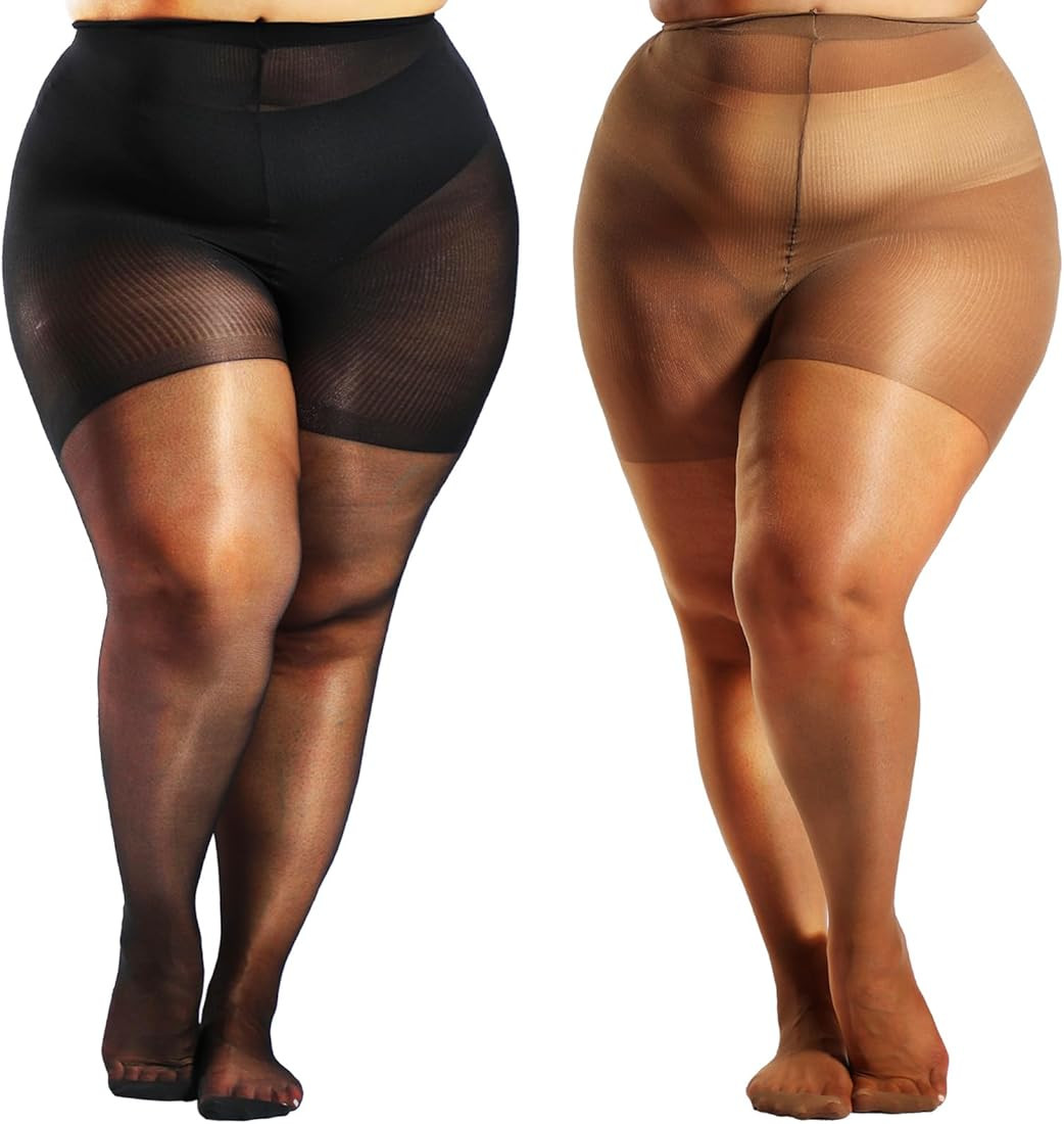 HONENNA 2 Pairs Plus Size Sheer Tights for Women, 17 Colors Ultra Thin Pantyhose Reinforced Toes ... | Amazon (US)