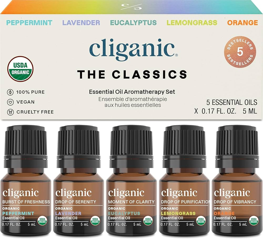 Cliganic Organic Essential Oils Set (Top 5 - The Classics) - 100% Pure Natural - Aromatherapy, Ca... | Amazon (US)