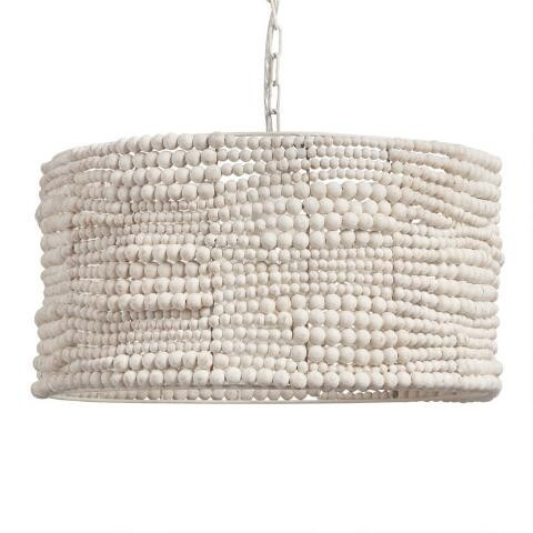 White Wood Bead Drum Pendant Lamp | World Market