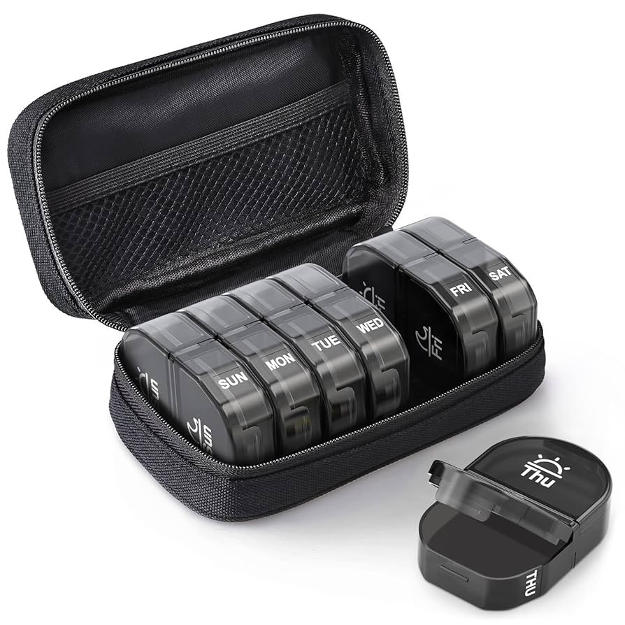 AUVON Canvas Bag Travel Pill Organizer 2 Times a Day, Large AM/PM Weekly Pill Box 7 Day Pill Case... | Amazon (US)