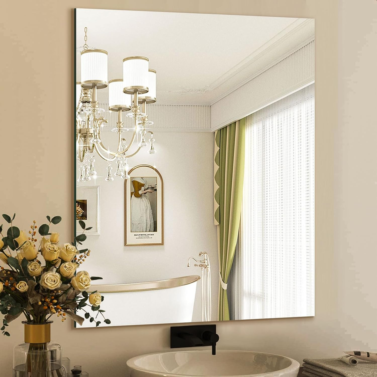 Bathroom Mirror 28"×36", Modern Bathroom Vanity Mirror, Frameless Mirror with Polished Edge for ... | Amazon (US)