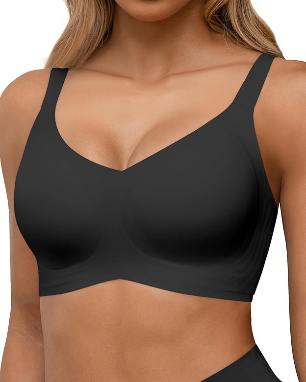 Seamless Bras Full Coverage Wireless Push Up Bra for Women No Underwire Comfort V Neck Bralettes ... | Amazon (US)
