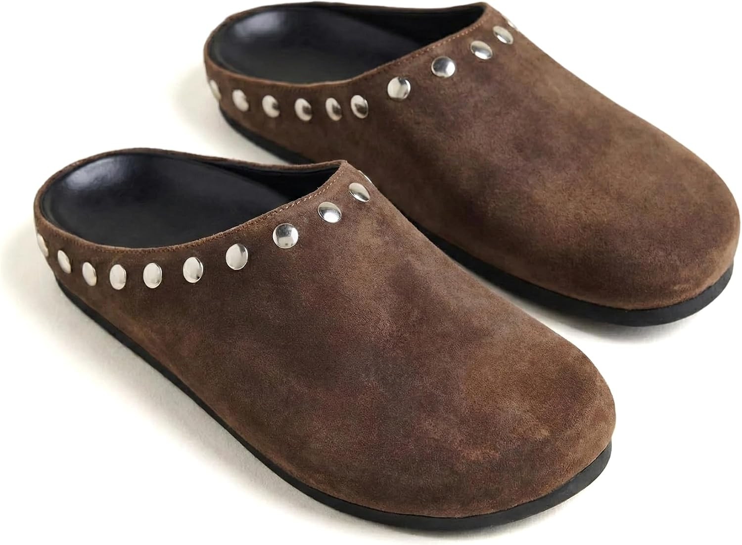 Suede Clog Mules for Women Slip On Comfort Studded Clogs Soft Faux Suede Flat Mules with Metal Studs Accent Fall Daily Shoes | Amazon (US)