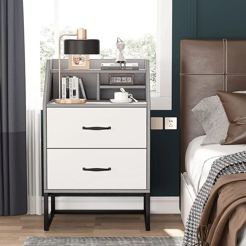 31.49'' Tall 2 - Drawer Stainless Steel Nightstand in White | Wayfair North America