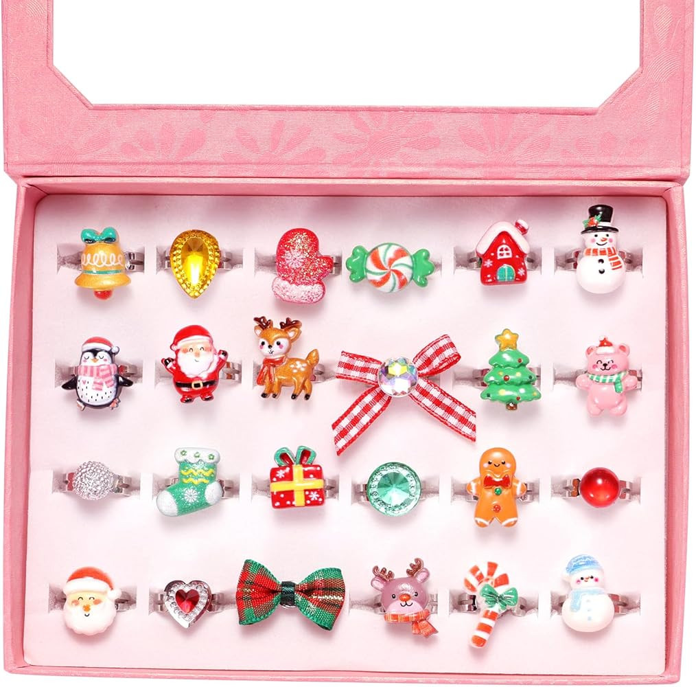 PinkSheep Little Girl Jewel Rings for Christmas, Adjustable, No Duplication, Girl Pretend Play an... | Amazon (US)