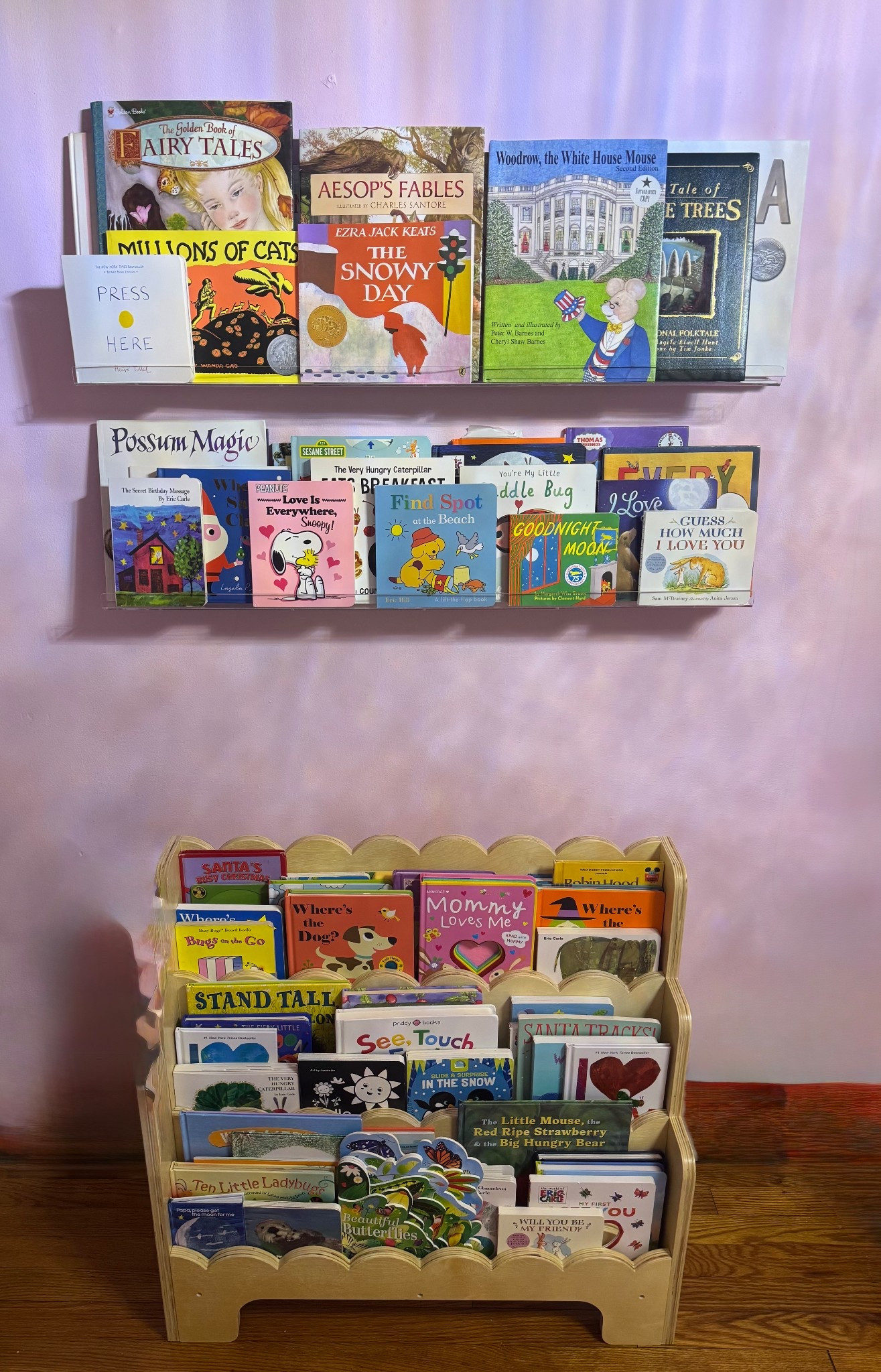 This is Monroe’s book organization method. Two acrylic shelves above and one wooden bookcase with scalloped edges. Both from Amazon. Click the links below to shop!! 

#LTKKids #LTKHome #LTKBaby