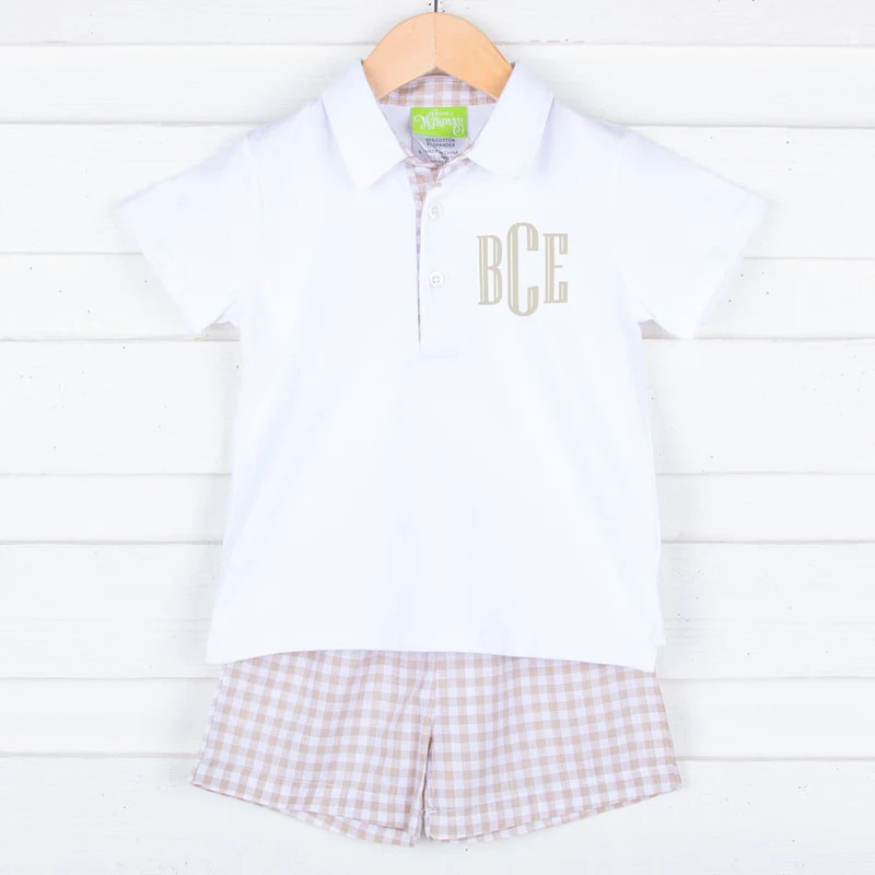 Khaki Gingham Polo Short Set | Classic Whimsy