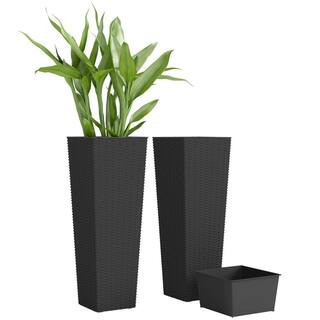 23.6 Inch Set of 2 Tall PP Plastic Planters for Outdoor Plants, Black | The Home Depot