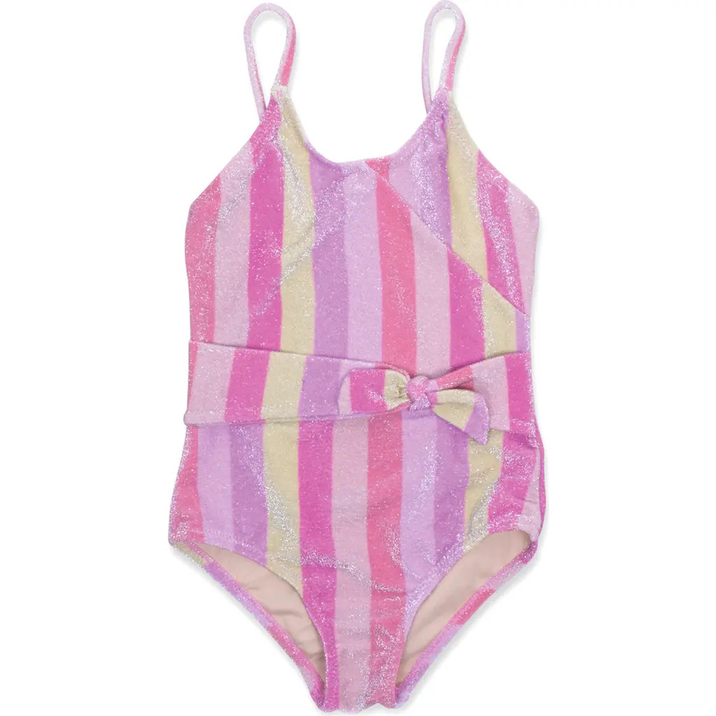 Shade Critters Kids' Shimmer Pastel Stripe UPF 50+ One-Piece Swimsuit in Pink at Nordstrom Rack, Size 10 | Nordstrom Rack