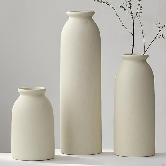 10 inches Tall Decorative Ceramic Vase Set, 3 Pieces, 10 inches Nordic Modern Boho Style, White, ... | Amazon (CA)