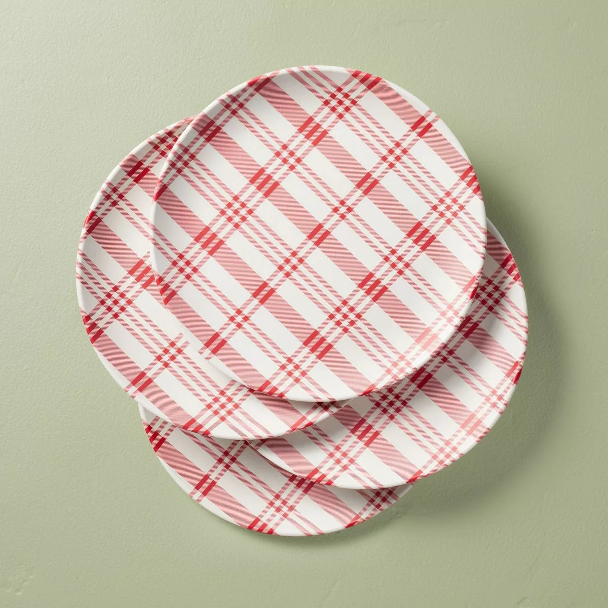 10.5" Plaid Melamine Christmas Dinner Plates Red/Cream - Hearth & Hand™ with Magnolia | Target