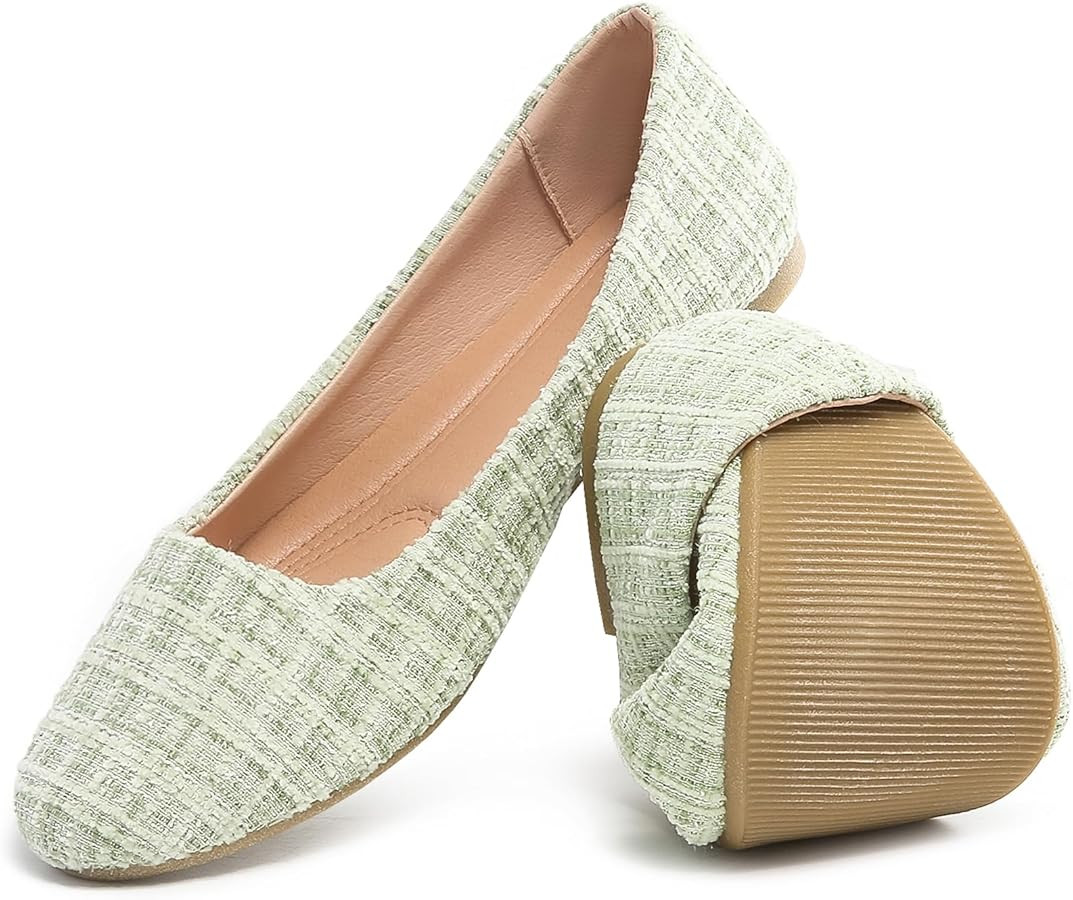 HEAWISH Women’s Round Toe Flats Shoes Ballet Flats Dressy Comfortable White Green Flats for Wom... | Amazon (US)