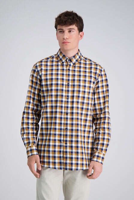 Long Sleeve Brushed Cotton Plaid Shirt | Haggar.com