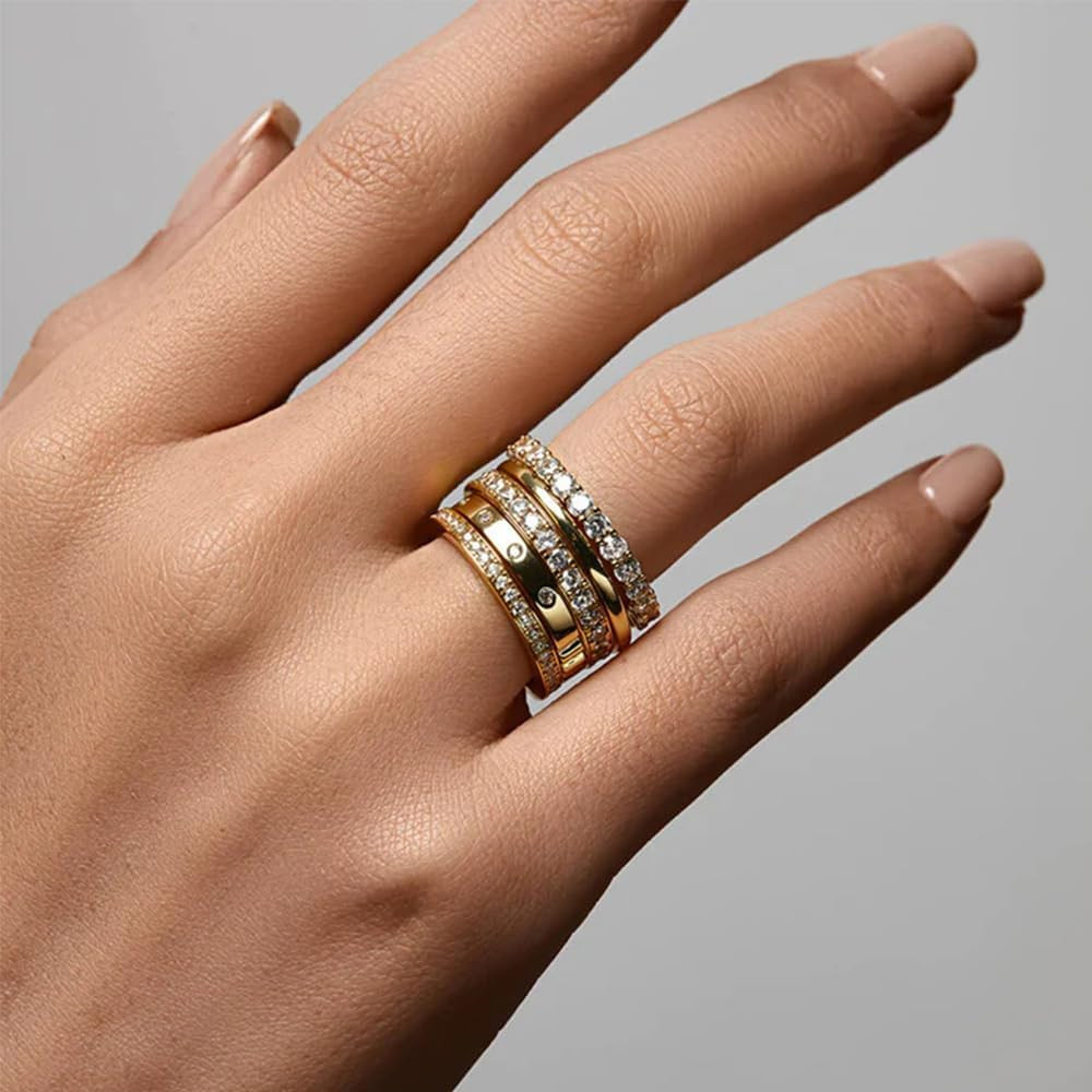 FAXHION Gold Rings for Women Non Tarnish, 14k Gold Plated Dainty Stacking Cubic Zirconia Thumb Ri... | Amazon (US)