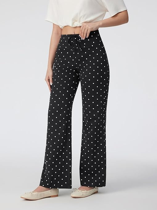 CIDER Women's Polka Dot Lounge Pants High Waist Loose Fit Wide Leg Drawstring Casual Trousers | Amazon (US)